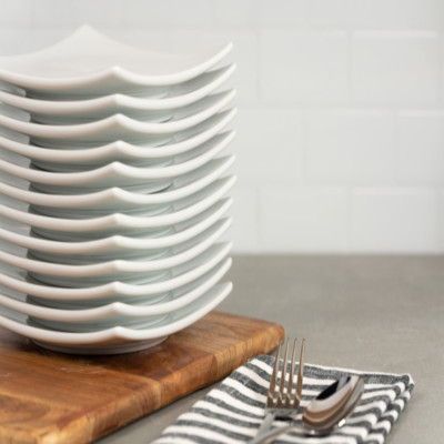 Elegant Porcelain Coupe Square Appetizer Plates Microwave Safe Kitchen Set of 12
