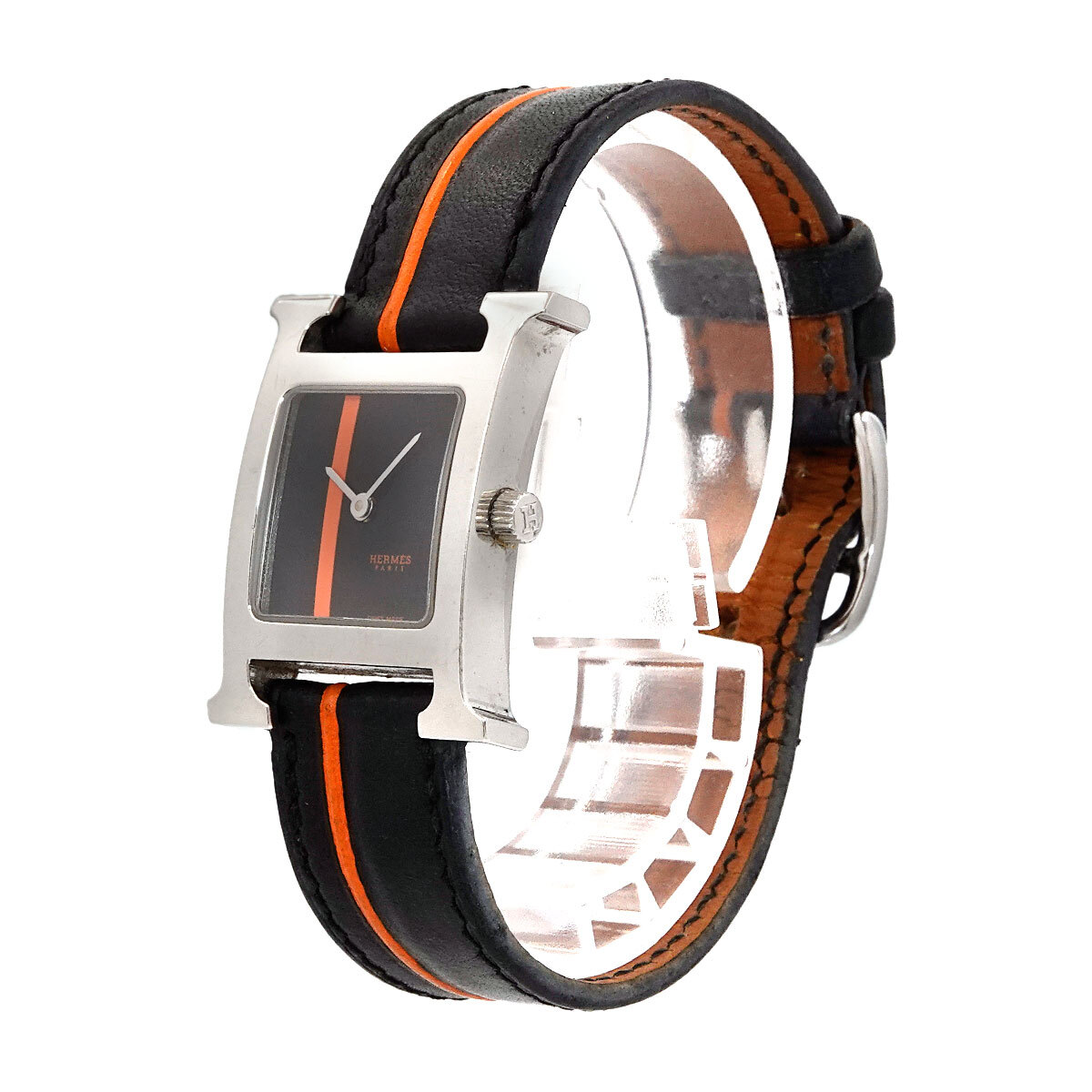 HERMES H Watch Orange Black Dial Quartz Ladies HH1 210 Watch  display picture 3