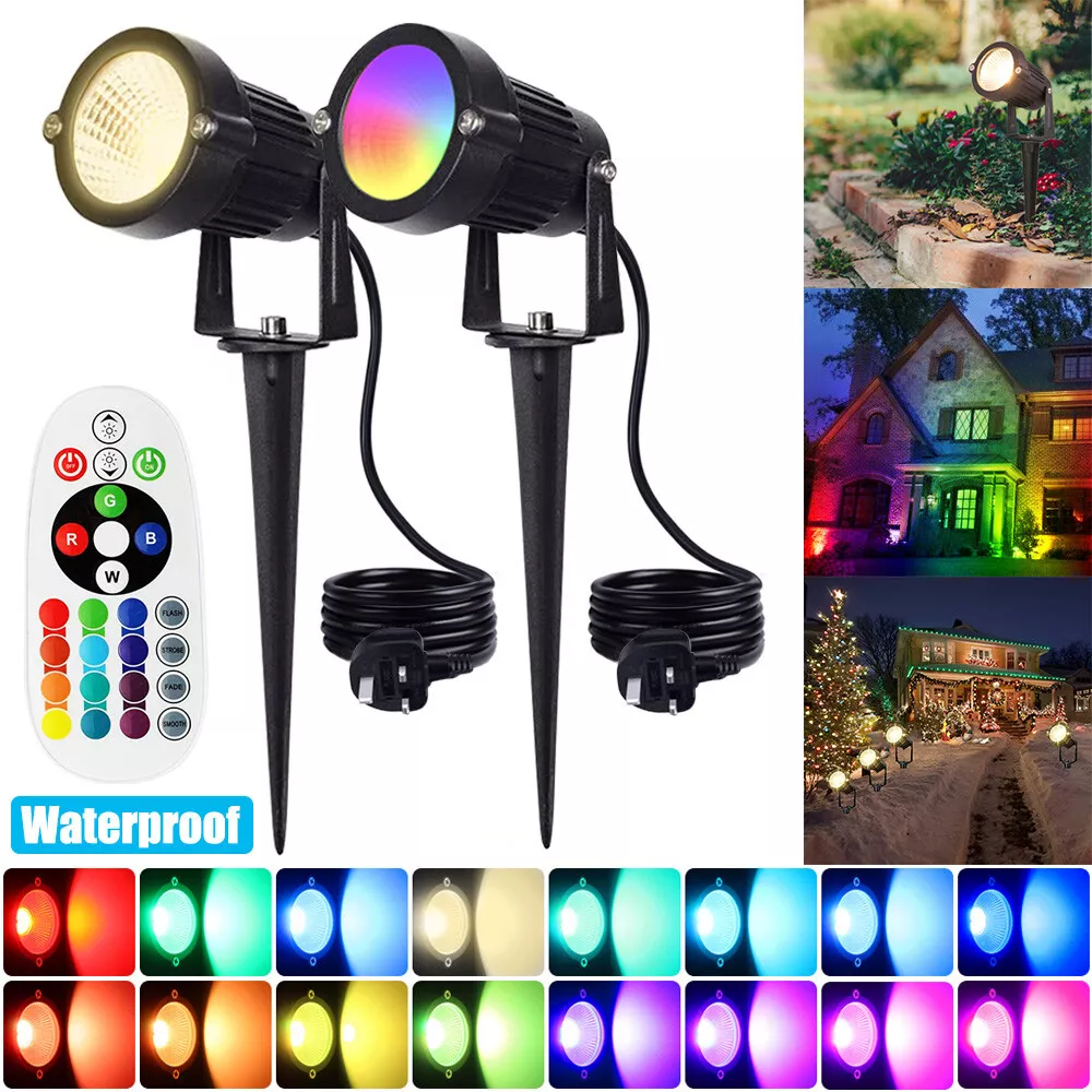 LED Garden Spike Lights Outdoor Spotlights Mains Remote RGB Landscape Lighting