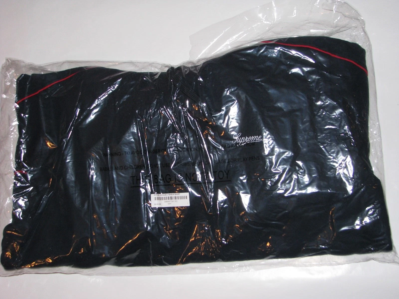 Sweat à capuche SUPREME New York Piping BLEU MARINE homme grand NEUF ! S/S18 BOGO