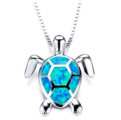 MEERESSCHILDKRÖTE Anhänger 18'' Halskette Ozean Strand blau Opal Schmuck Geschenk weiß & blau