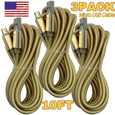 3 Pack Micro USB Charger Cable 10FT Fast Charging Cord For Samsung Android LG