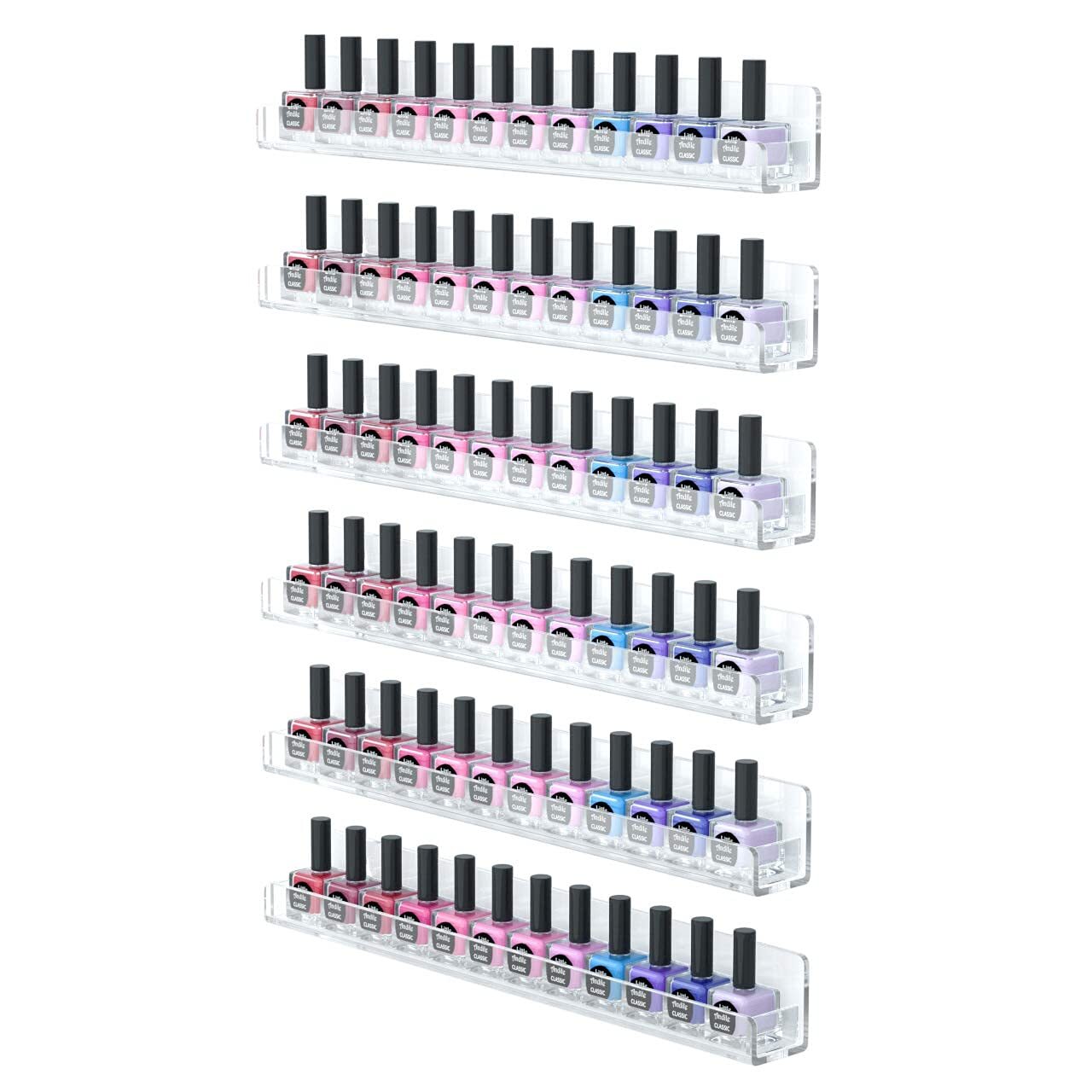 FEMELI Nail Polish Wall Rack: 6 Shelves 15 Inch Clear Acrylic Nail Polish Org...