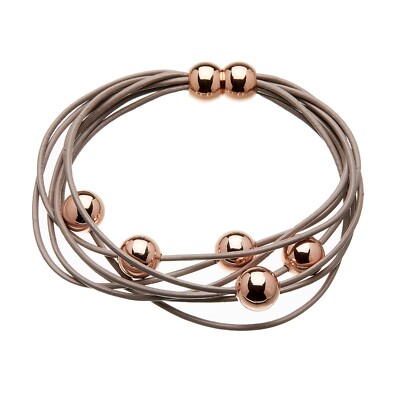 Damen Armband mit Kaffeeledersträngen und verschiebbaren Roségoldperlen - Rita P