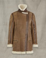 Belstaff Womens Shearling And Leather Jacket Walnut Brown Uk6 It38 Rrp £1525