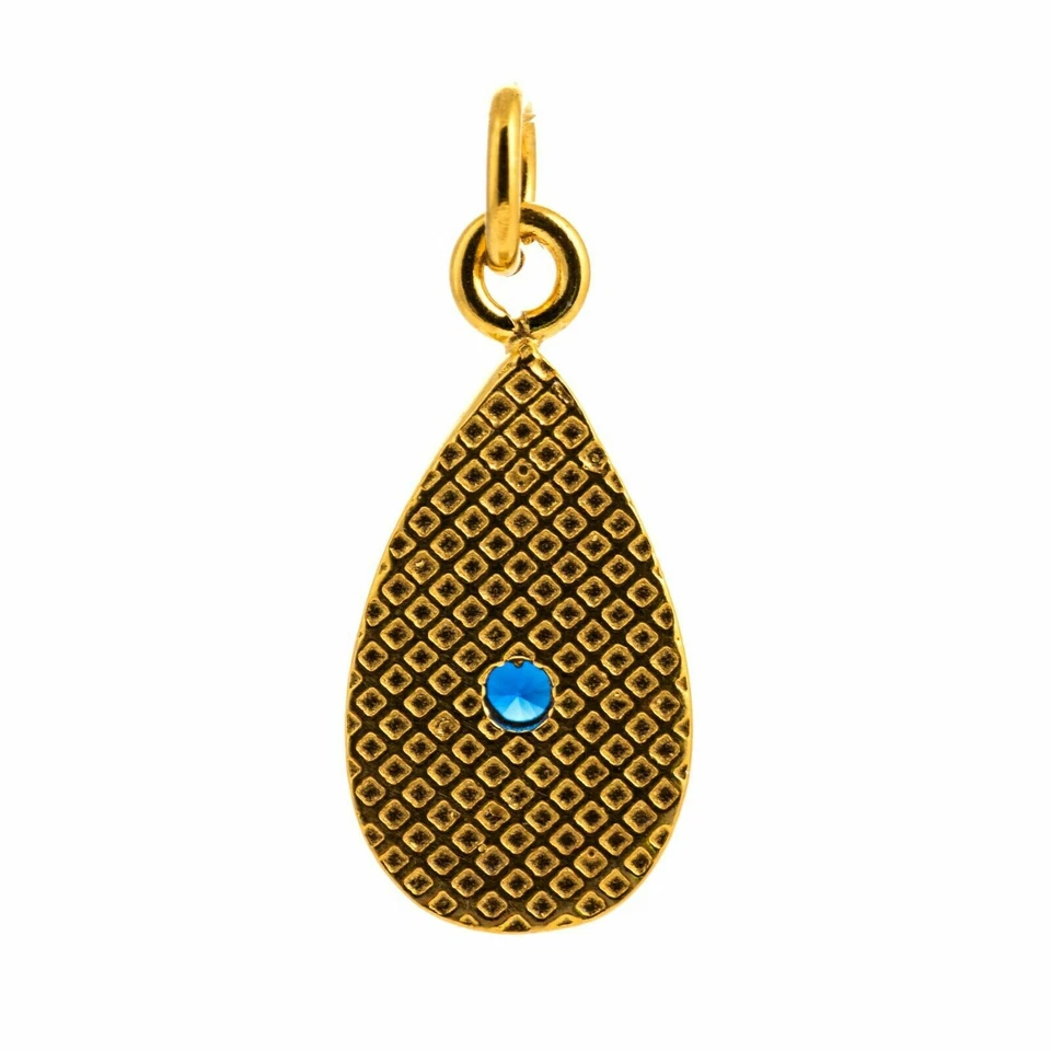 Ciondolo bizantino con zirconi blu a goccia in argento sterling 925 placcato oro - Immagine 2 di 3