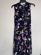 Ann Taylor Factory Floral Dark Navy MIDI Sleveless Shirt Collared Dress   Sz 6