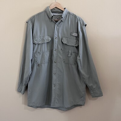 Magellan Sportswear Gray Fishing Vented Long Sleeve Button Down 100% Cotton M