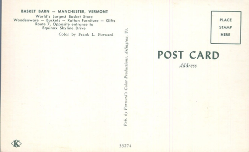 Basket Barn Manchester Vermont Worlds Largest Basket Store Advertising Postcard - Picture 2 of 2