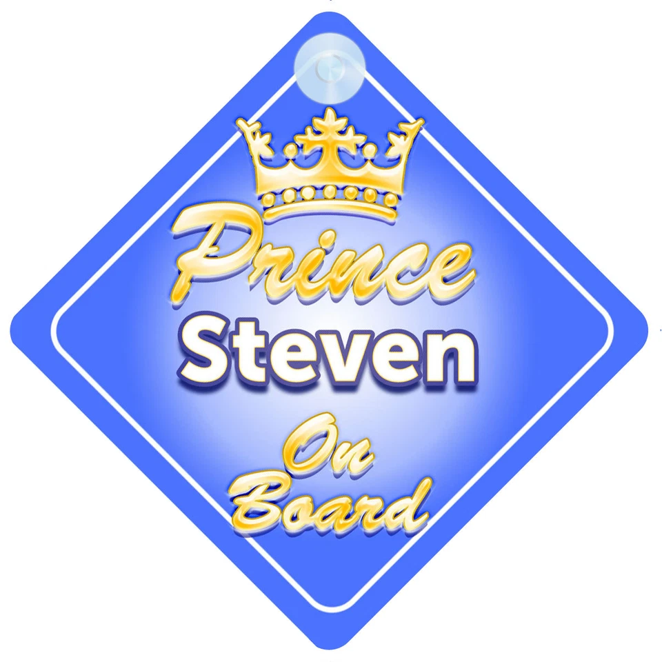 MYBABYONBOARD UK Letrero de coche de bebé niño personalizado a bordo del príncipe heredero Steven