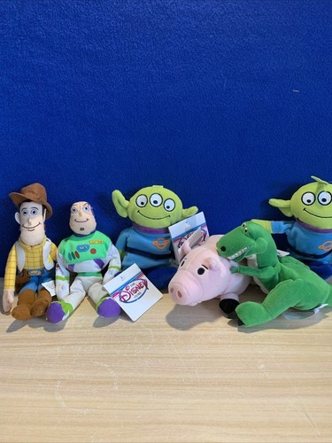 (6) Disney Store Toy Story Buzz, Woody, Rex, Hamm, 2 ALIENS  Plush Bean Bags NWT - Picture 1 of 11