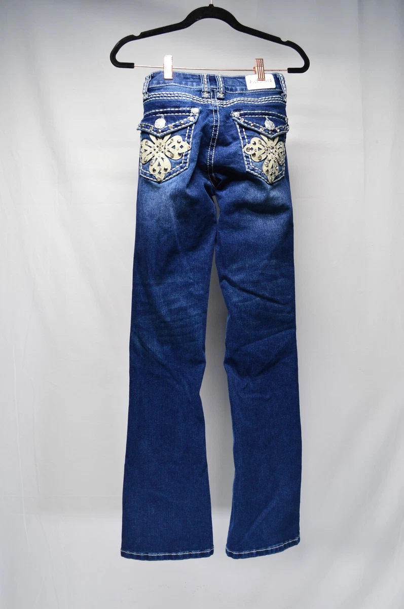 Jack David Rhinestone Studs Dark Wash Denim Flap Pocket Bootcut Jeans