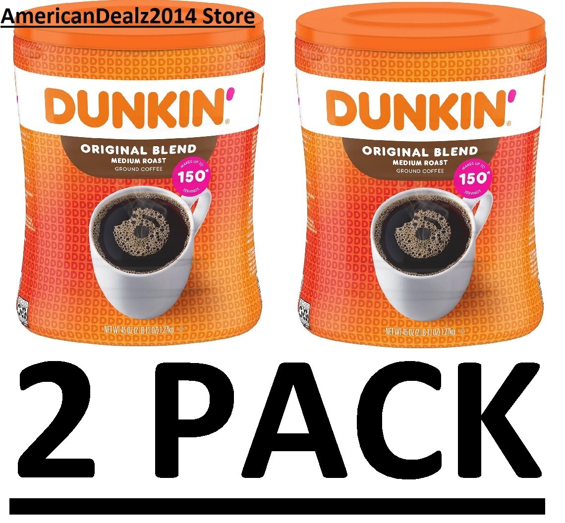 2 PACK -Dunkin' Donuts Original Blend Ground Coffee Medium Roast 45 Oz ...
