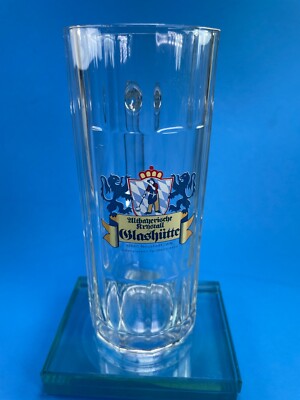 Glashutte SOHM Beer Stein Glass Paneled 0.5L Thick Glass Germany Souvenir Cup B1