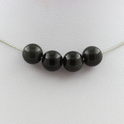 Collier 4 Perles En Obsidienne Noire 8 Mm - Chaîne Acier Inox - Pierres Naturelles