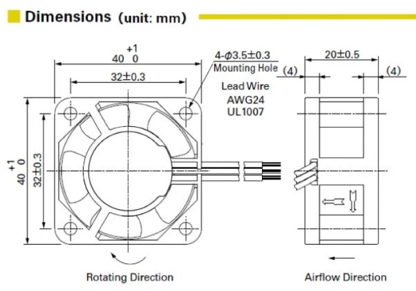 Lot2pcs Ball Bearing 40mm*20mm 109P0405F6D01 5VDC/5V Fan/Cooler/Blower 3pin/Wire - Image 2 of 2