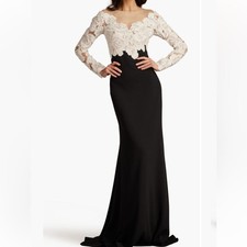 Tadashi Shoji golie Illusion mermaid Gown Floral Lace Bodice Mixed Media Dress