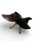 Fenton Purple Amethyst Butterfly Figurine Paperweight Brass Stand