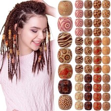 80pcs Round Wooden Hair Beads, Large Hole Painted Wood Hair Bead, Natural Woo...