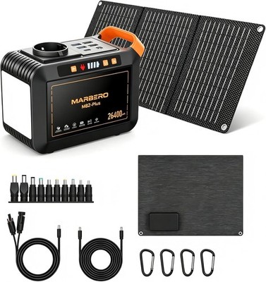 MARBERO 26400mAh Powerstation & 30W Solarpanel, Powerbank mit 120W AC-Steckdose