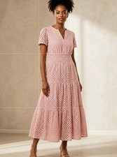 PrettyGarden Women's Pink Eyelet Lace Maxi Dress Size L NWT Cotton Tiered Boho