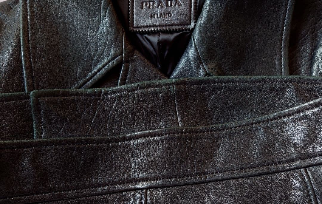 USED PRADA LAMBSKIN LEATHER RIDER JACKET, RARE, BLACK, GENUINE LEATHER, SIZE 3 image 6