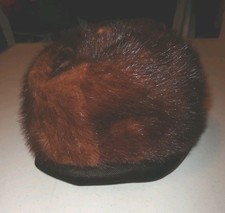 Vintage 1950s Union Made Mink Fur Pillbox Hat Dark Brown Lined see pictures