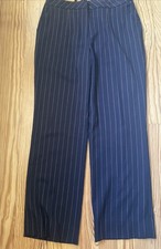 ESCADA VINTAGE TROUSERS WOOL IN BLACK Striped WIDE LEGS