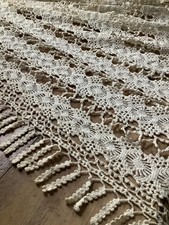 ~Stunning Antique French Hand Crochet Knit Lace Bed Cover/Throw/Tablecloth~