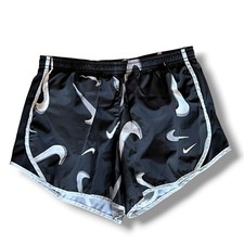 Nike Girls Black White Dri-FIT Running Lined Shorts Sz M 10-12 Sporty B-8