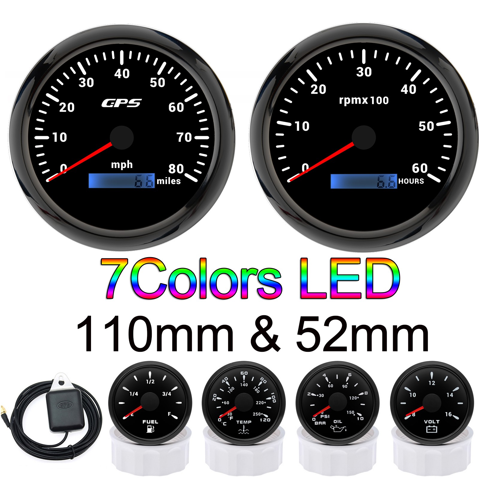 110mm GPS Speedometer 80MPH Tachometer 6000RPM Waterproof Car Marine Boat Truck