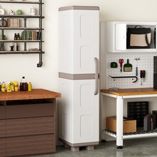 Slim Storage Cabinet with Single Door, Plastic Kitchen Pantry w/ 4 Shelves