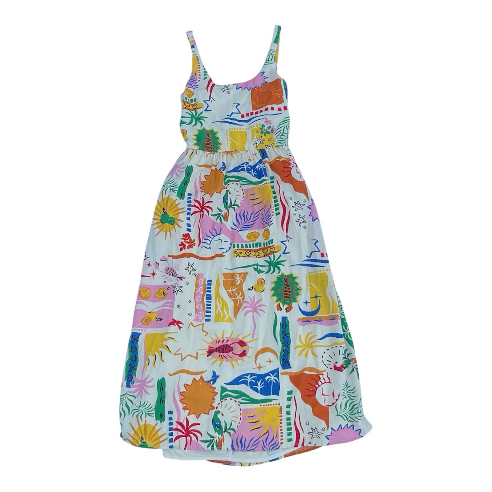 Sincerely Jules Linen Blend Tropical Maxi Smocked Dress Cutout Beach Women’s M