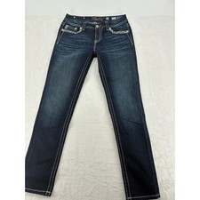 Miss Me Skinny Jeans Womens 30 Skinny Blue Mid-Rise Dark Wash Embroidered 8110