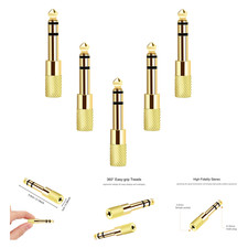 Updated 5-Pack Stereo Audio Adapter 6.35mm Male to 3.5mm Female Headphone Jack
