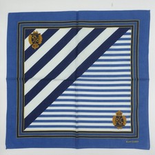 Vintage Ralph Lauren RLC Crest Stripe Handkerchief Blue Cotton Scarf 18.5"x18"