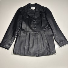Worthington Leather Jacket Blazer Women Medium Black Lined Button Up Pockets