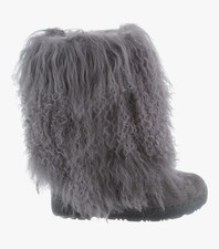 Bear Paw Womens Boetis II Dark Gray Mongolian Sheepskin Fur Boots Sz 6,New