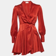Zimmermann Red Satin Ruffle Wrap Mini Dress XS