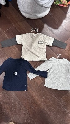 Lot of 3 Toddler 2-3T 3T Long Sleeve T-Shirts Navy Gray Beige