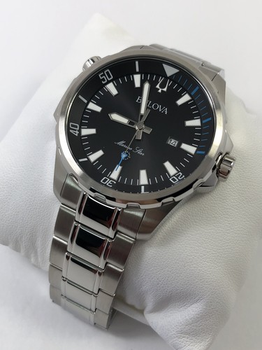 Bulova Marine Star Quartz Black Dial Stainless Steel Men's Watch 96B382 - Picture 4 of 14