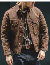 Maden Men's Oil Waxed Canvas Jacket Motorcycle Vintage Work Overalls Coats