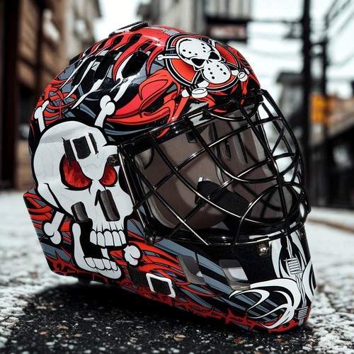 Franklin GFM100 NHL Street Hockey Goalie Mask Helmet Adult Size Red/Black Skull
