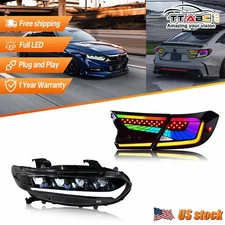 For Honda Accord 2018-2022 8-Lens LED Projector Headlights + Tail Lights RGB DRL