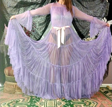 VTG SILKY PURPLE SEE THRU SHEER LAYERS BELL SWEEP NEGLIGEE NIGHTGOWN SISSY OSFM
