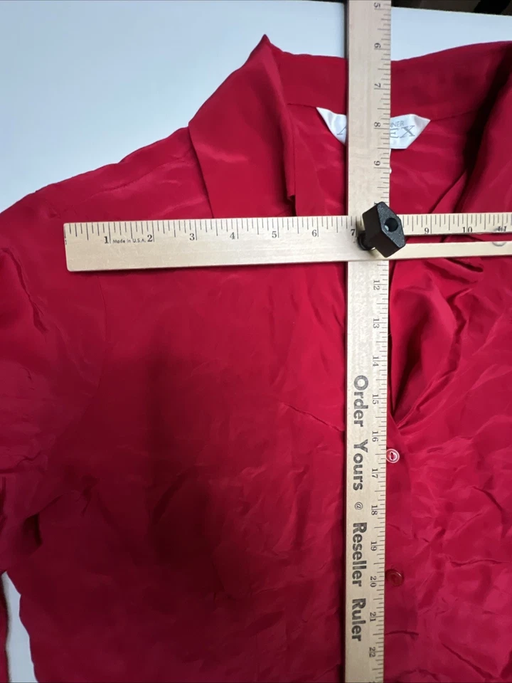 Blusa Anexo Esquinero Informal Mujer XL 100% Seda Rojo Manga Larga Botón Cuello en V Foto 2 de 4
