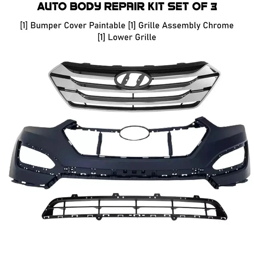 Conjunto de cubierta de parachoques delantero fascia y rejilla cromada para Hyundai Santa 2013-2016 Foto 2 de 4