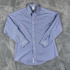 Brooks Brothers Button Up Shirt Mens Size 16 Blue Plaid Slim Fit Non Iron