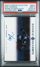 2022-23 Upper Deck Ultimate Rookie Accents Auto Kent Johnson 27/35 PSA 9 Auto 10