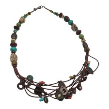 Silpada Multi Stone Multi Strand Necklace N1994 Sterling Brass 9in 36.44g